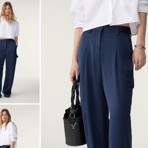 BA&SH Cary pants. Navy Blue satin. Size 36 - S
